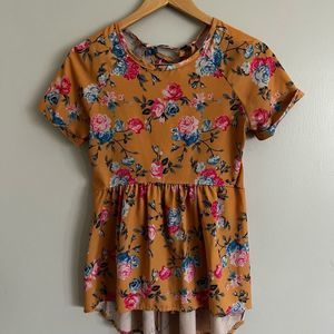 High low Fall Boutique Floral Shirt with Tie Back